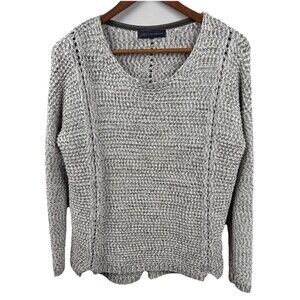 M&S Collection Pullover Cable Knit Soft Ladies 14 Gray/Khaki Round Neck